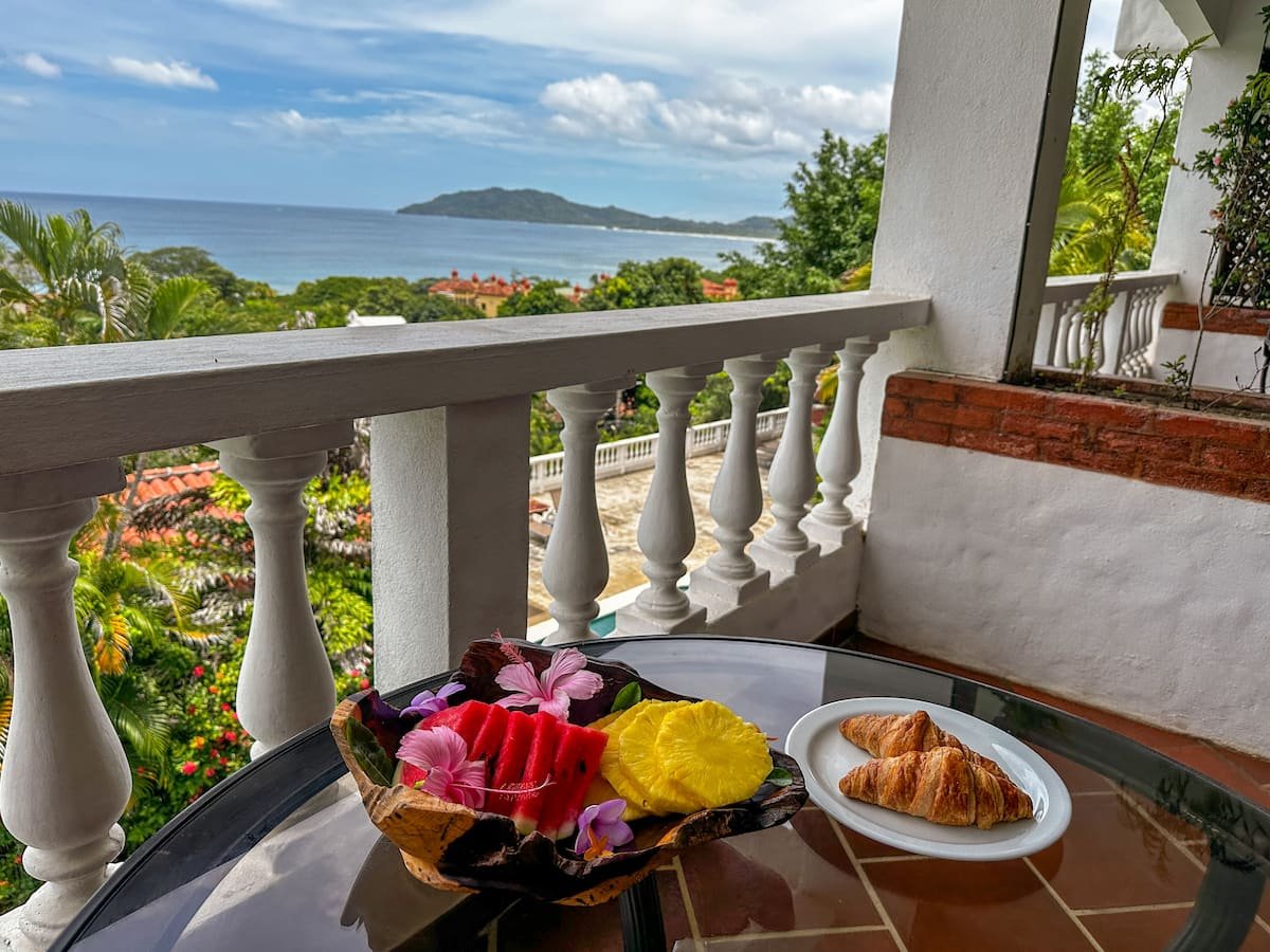 Breakfast on a balcony with a panoramic ocean view